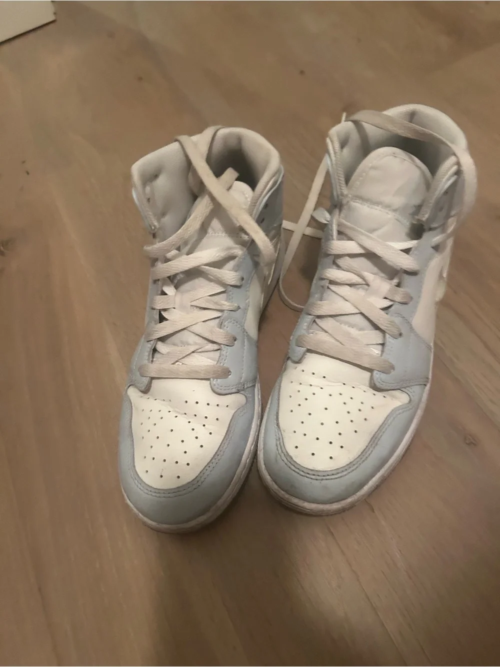 Baby Blue and White High-Top Sneakers with Chrome Swoosh
